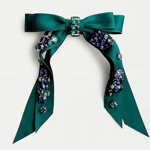 J Crew Embellished bow barrette green